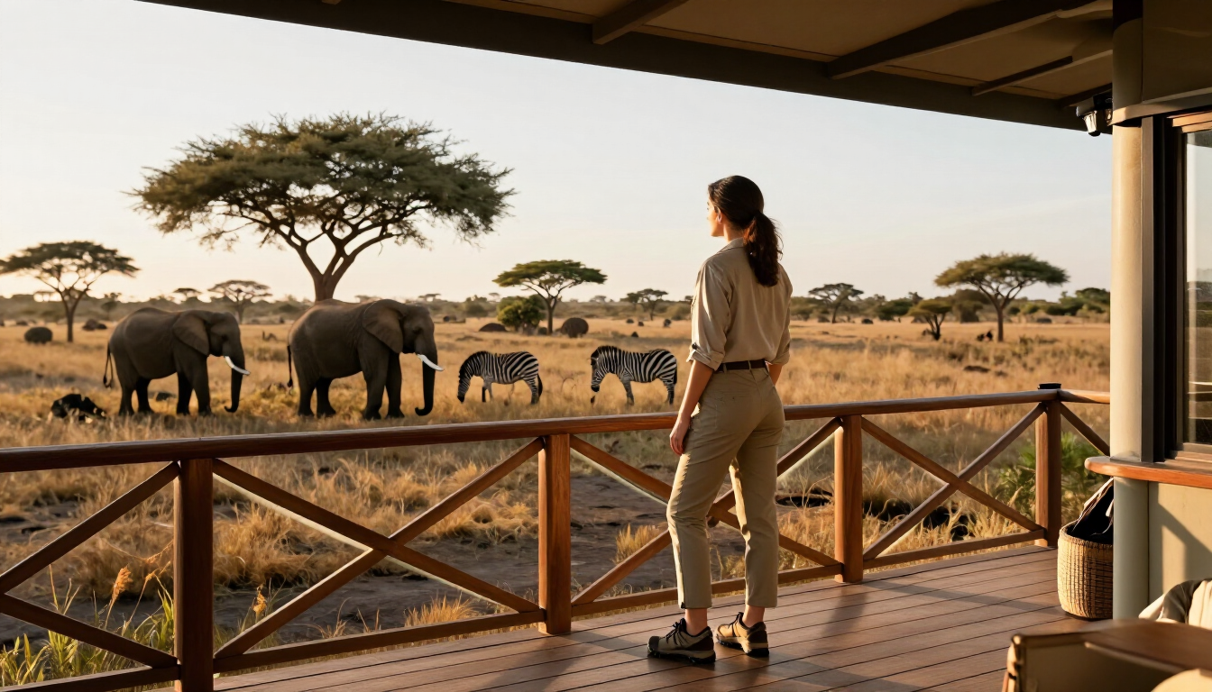 Solo traveller choosing a safari lodge in Africa