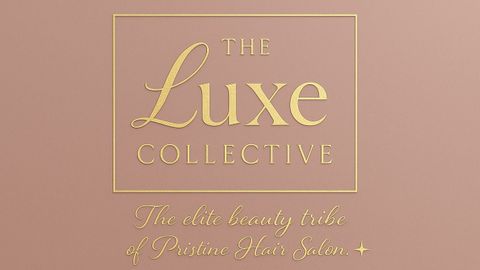 Gold logo on blush background reading “The Luxe Collective” with elegant script and small tagline text