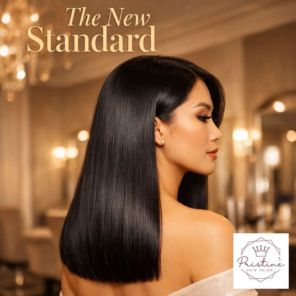 Magazine cover with a woman in profile, sleek black hair, and warm golden background; title reads “The New Standard”