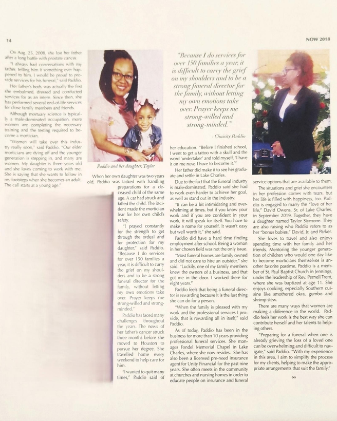 Article page featuring two portraits of a person and text detailing their personal journey and achievements.