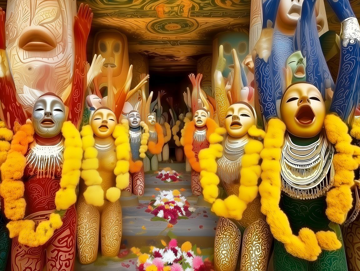 Kava-Kayan Face Dancers at Fertility Shrine