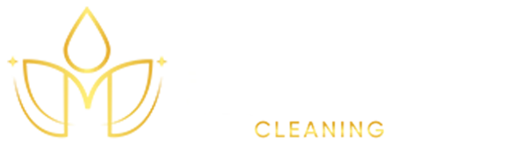 Gold logo of a floral design with the letter "M" inside, and the word "CLEANING" in small letters to the right.