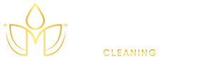 Gold logo of a floral design with the letter "M" inside, and the word "CLEANING" in small letters to the right.