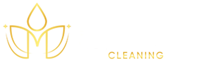 Gold logo of a floral design with the letter "M" inside, and the word "CLEANING" in small letters to the right.