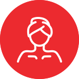 A woman with a towel wrapped around her head in a red circle.