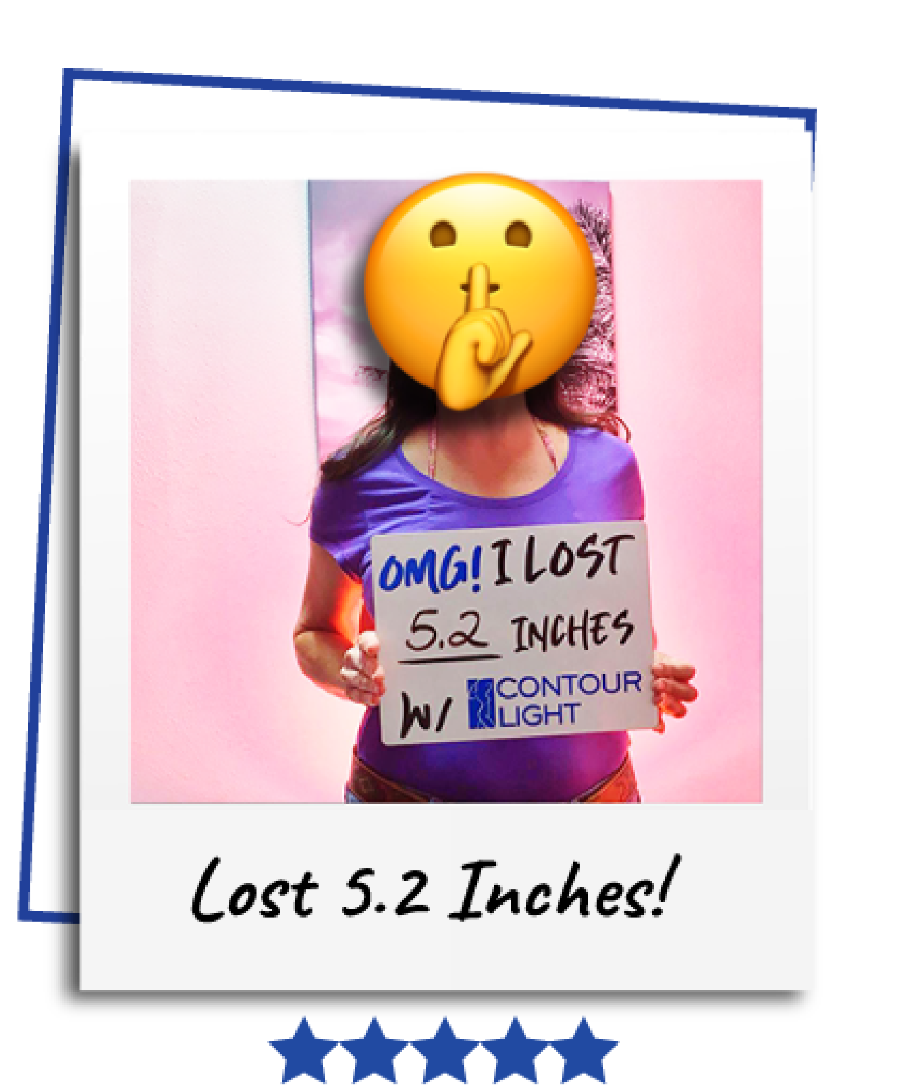 A woman holding a sign that says omg i lost 5.2 inches