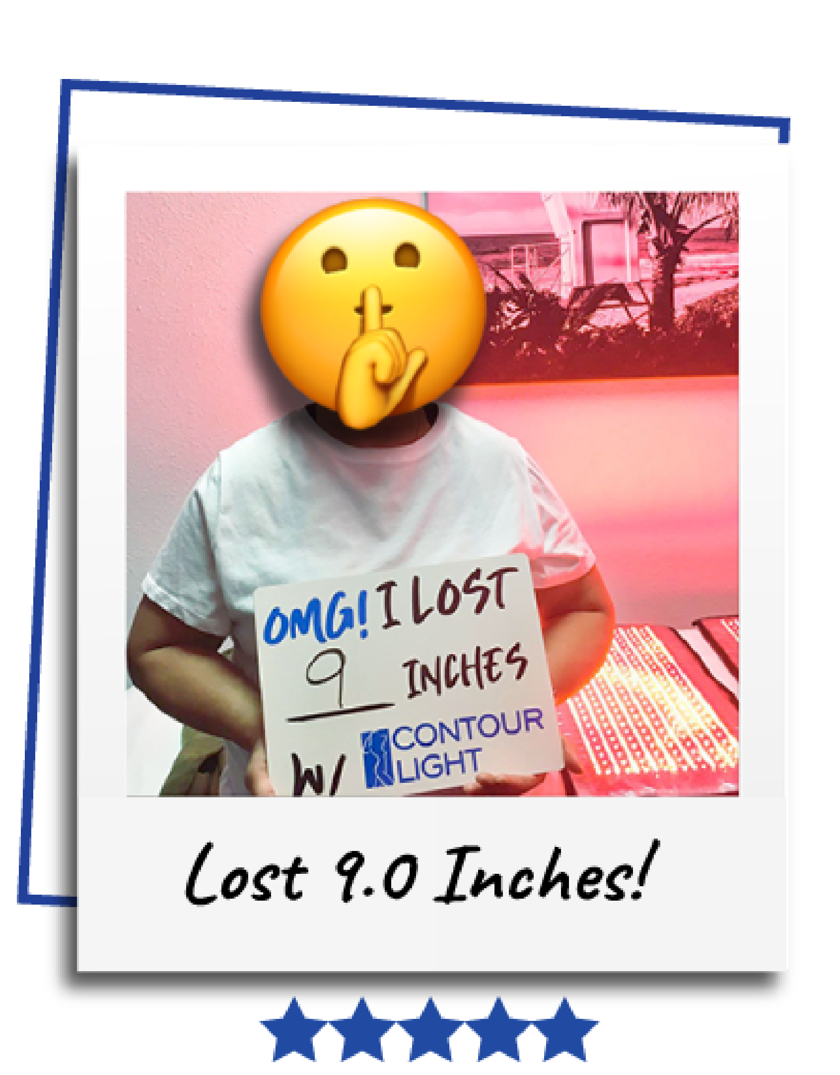 A person holding a sign that says omg i lost 9 inches