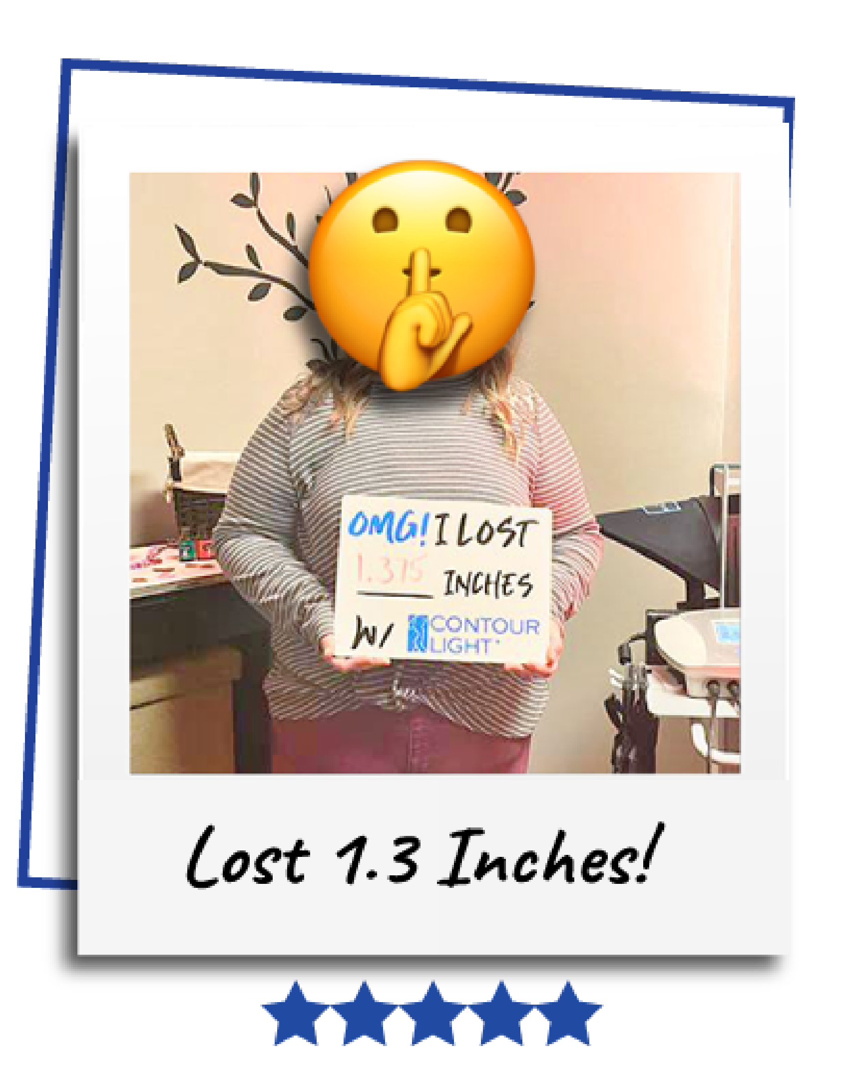 A woman is holding a sign that says `` i lost 1.3 inches ''.