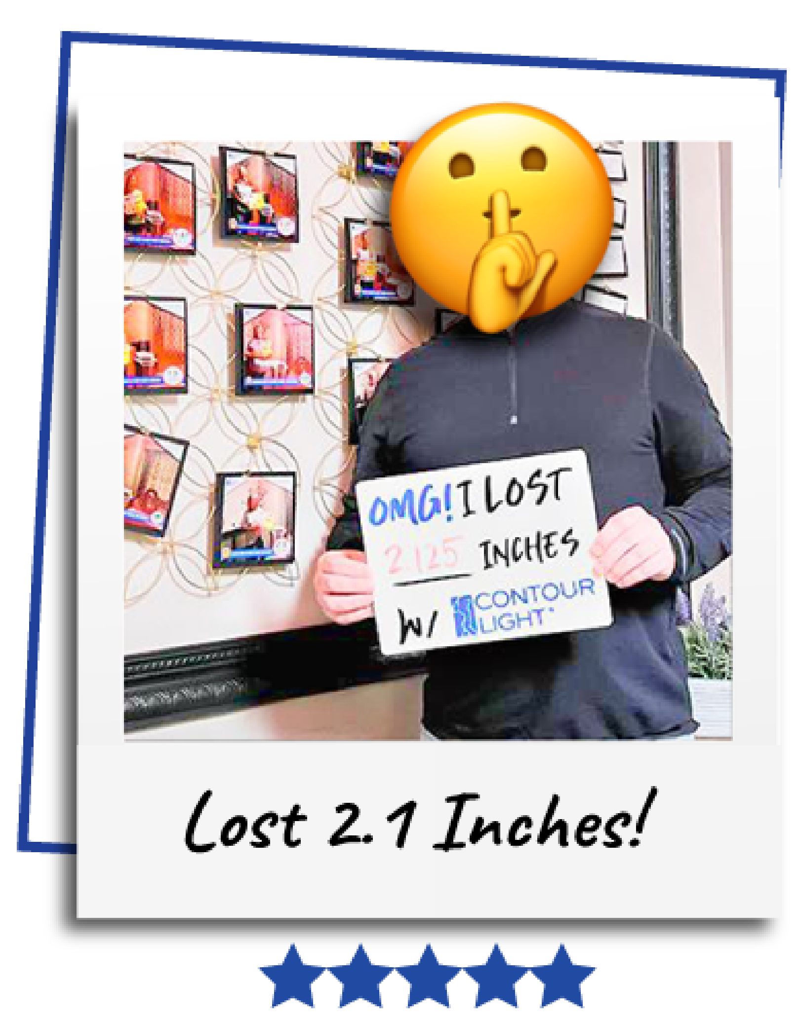 A man is holding a sign that says `` lost 2.1 inches ''.