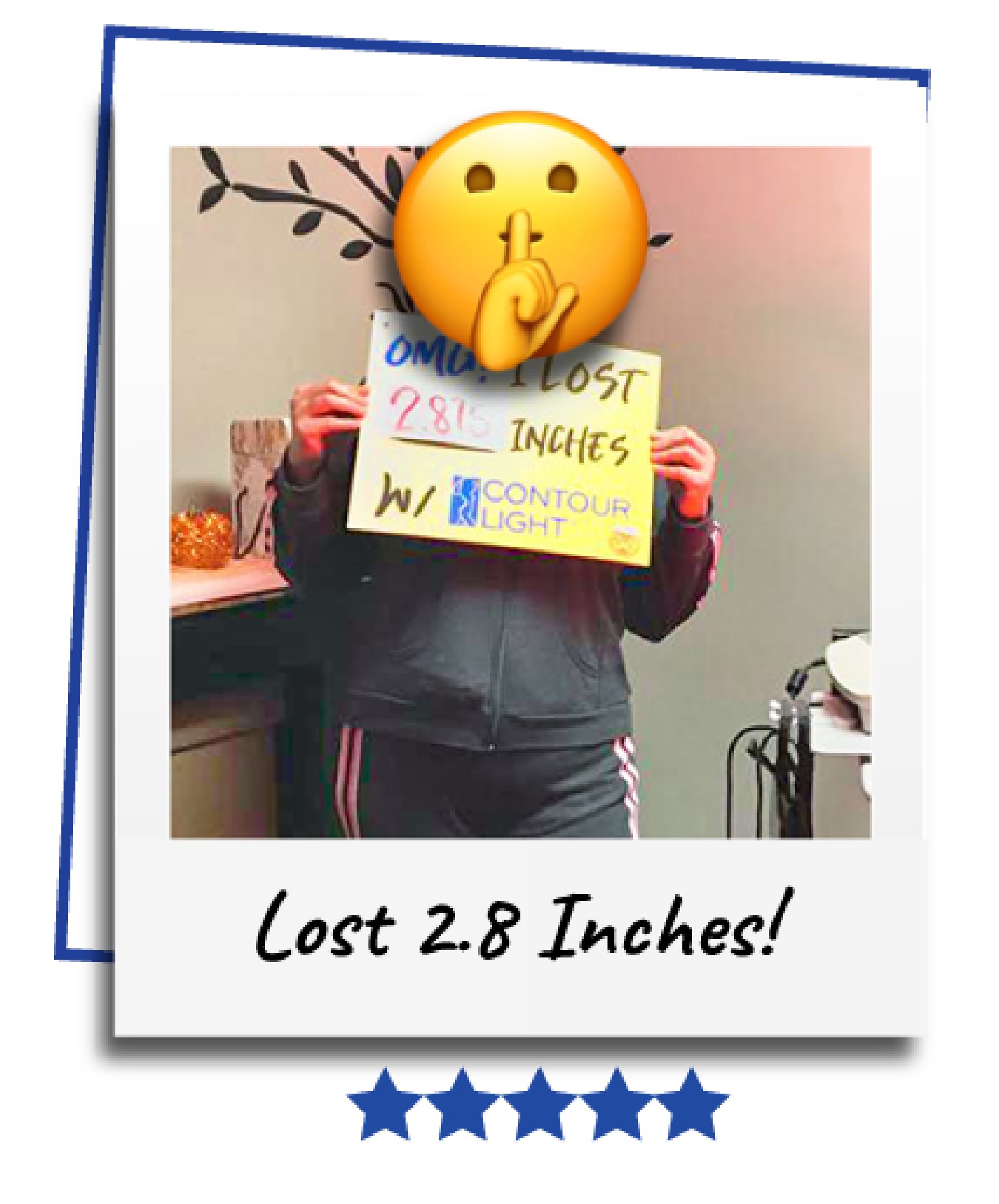 A woman is holding a sign that says lost 2.8 inches