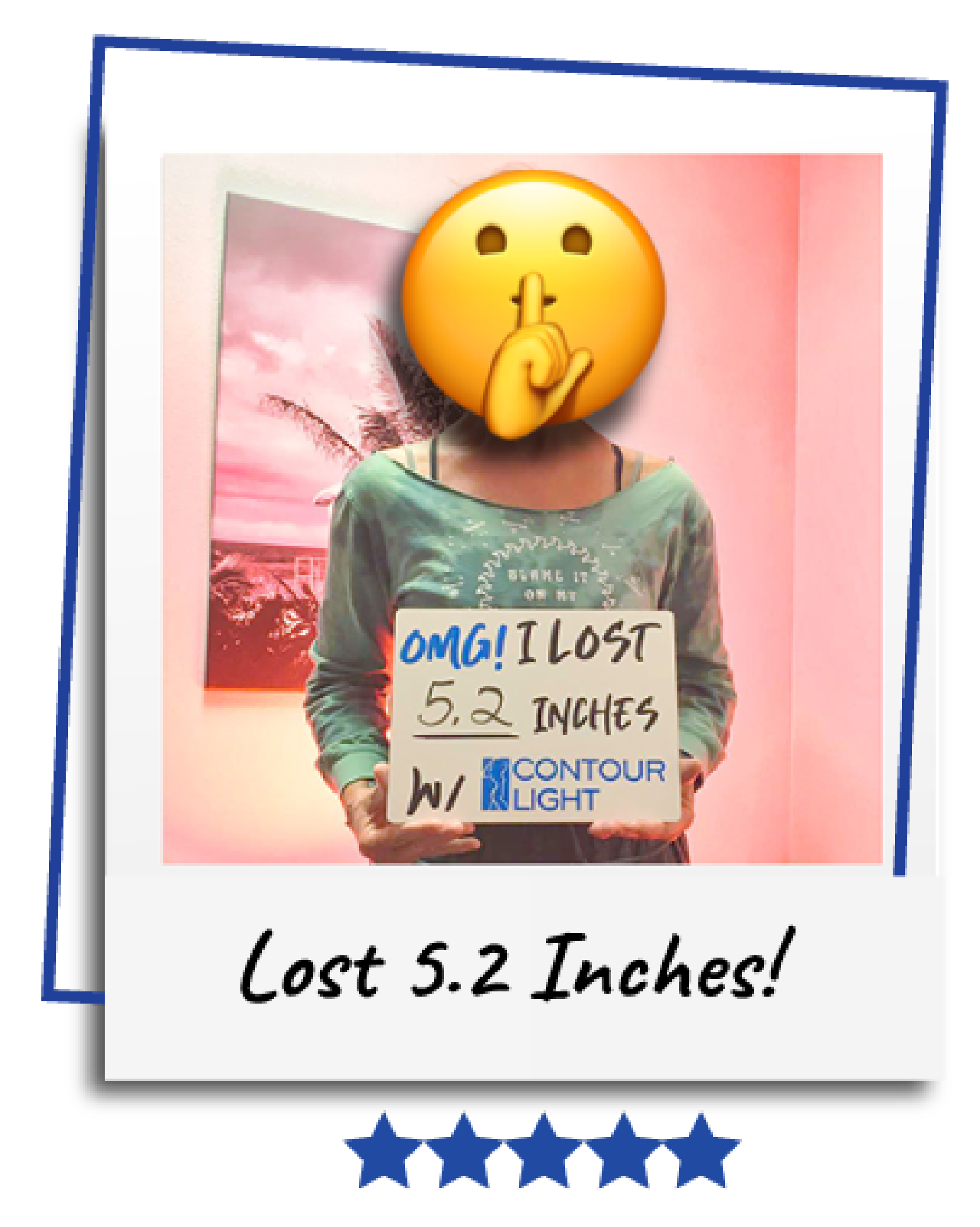 A woman is holding a sign that says omg i lost 5.2 inches