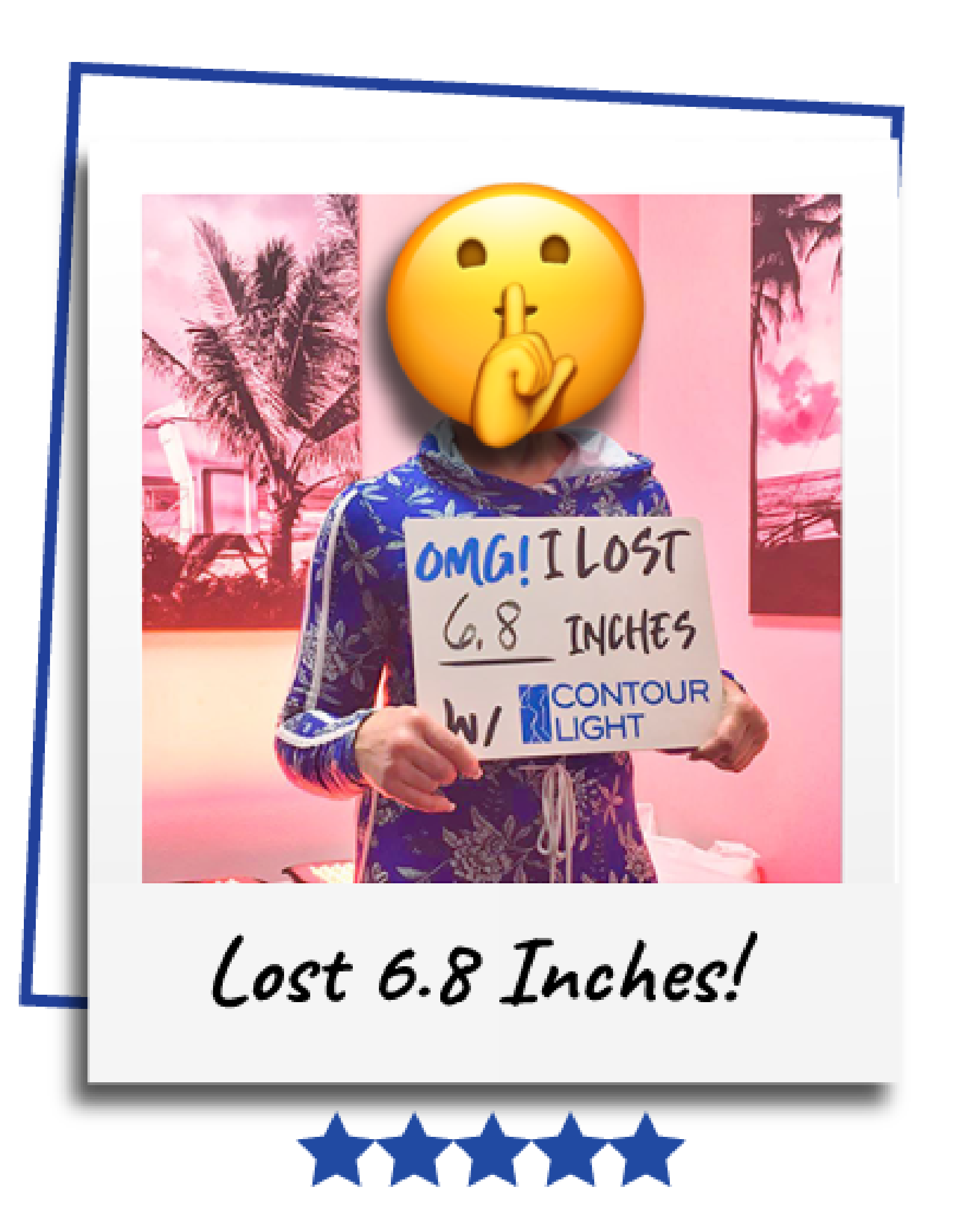 A person holding a sign that says omg i lost 6.8 inches