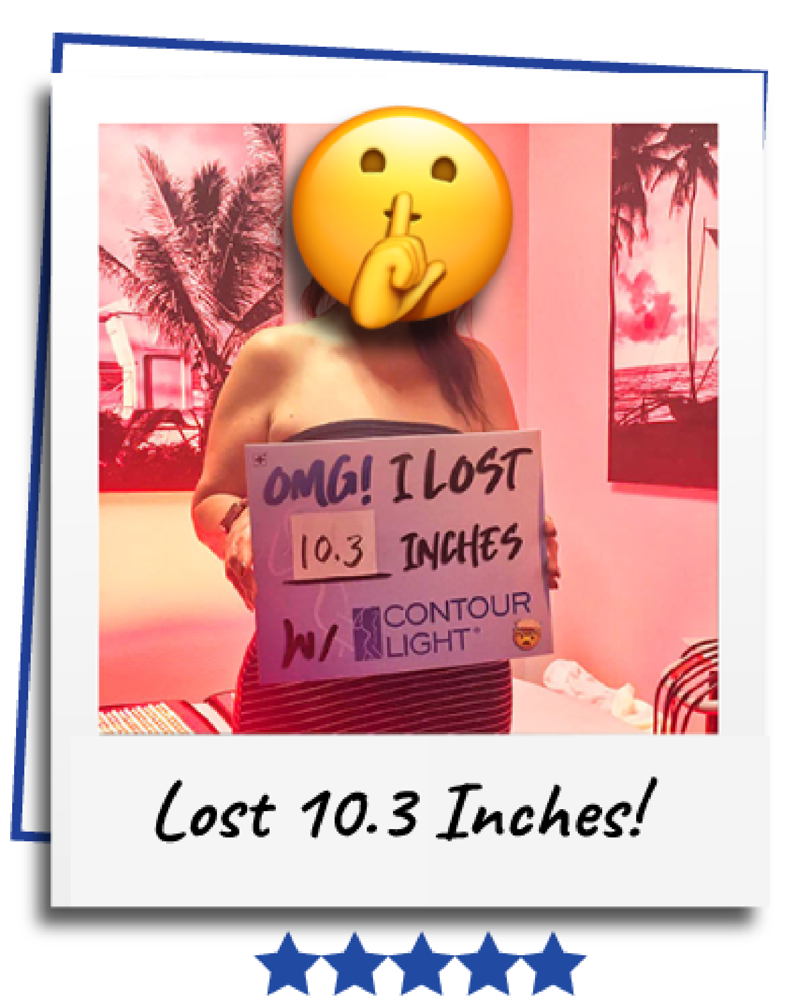 A woman holding a sign that says omg i lost 10.3 inches