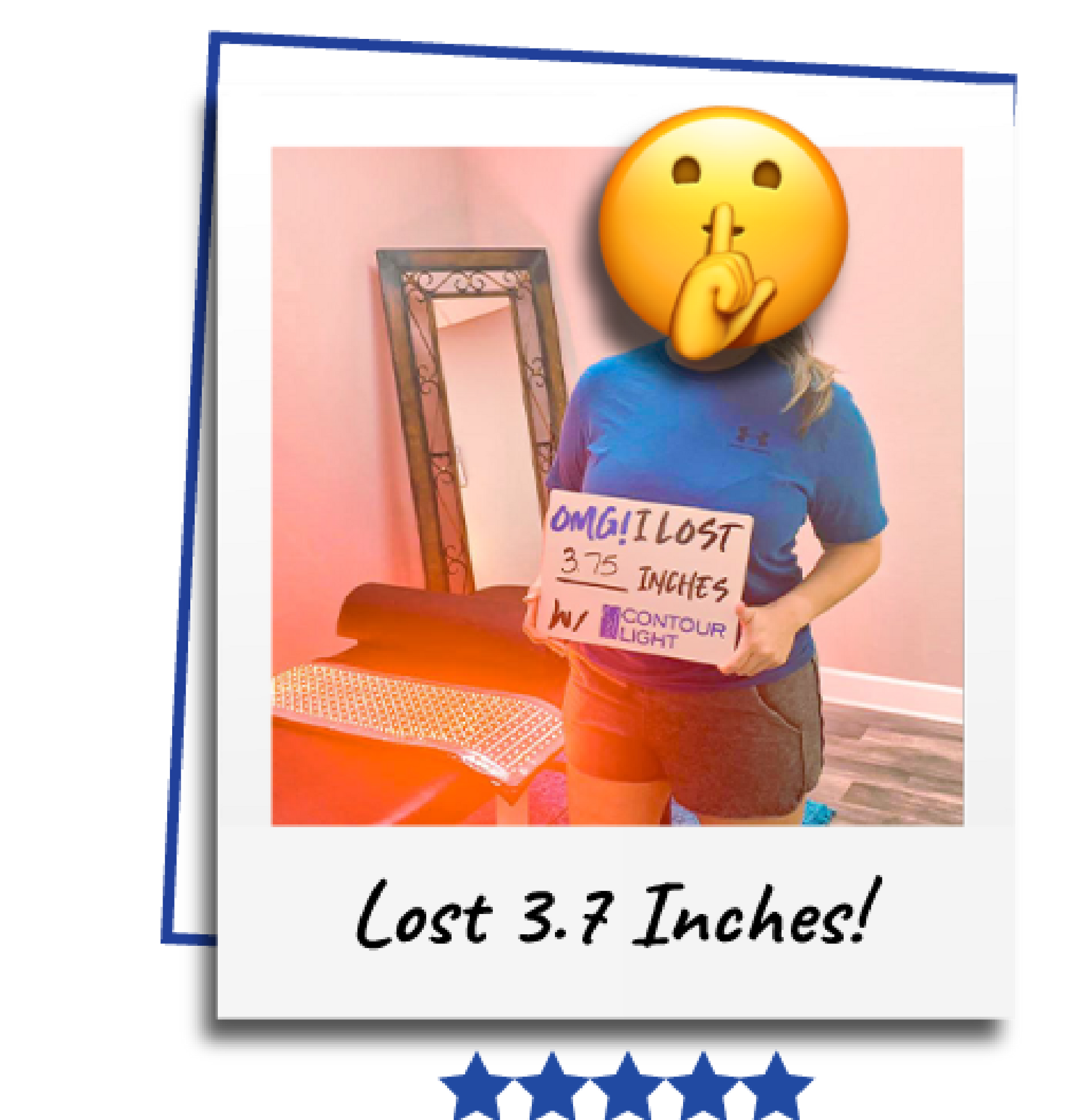 A woman holding a sign that says lost 3.7 inches