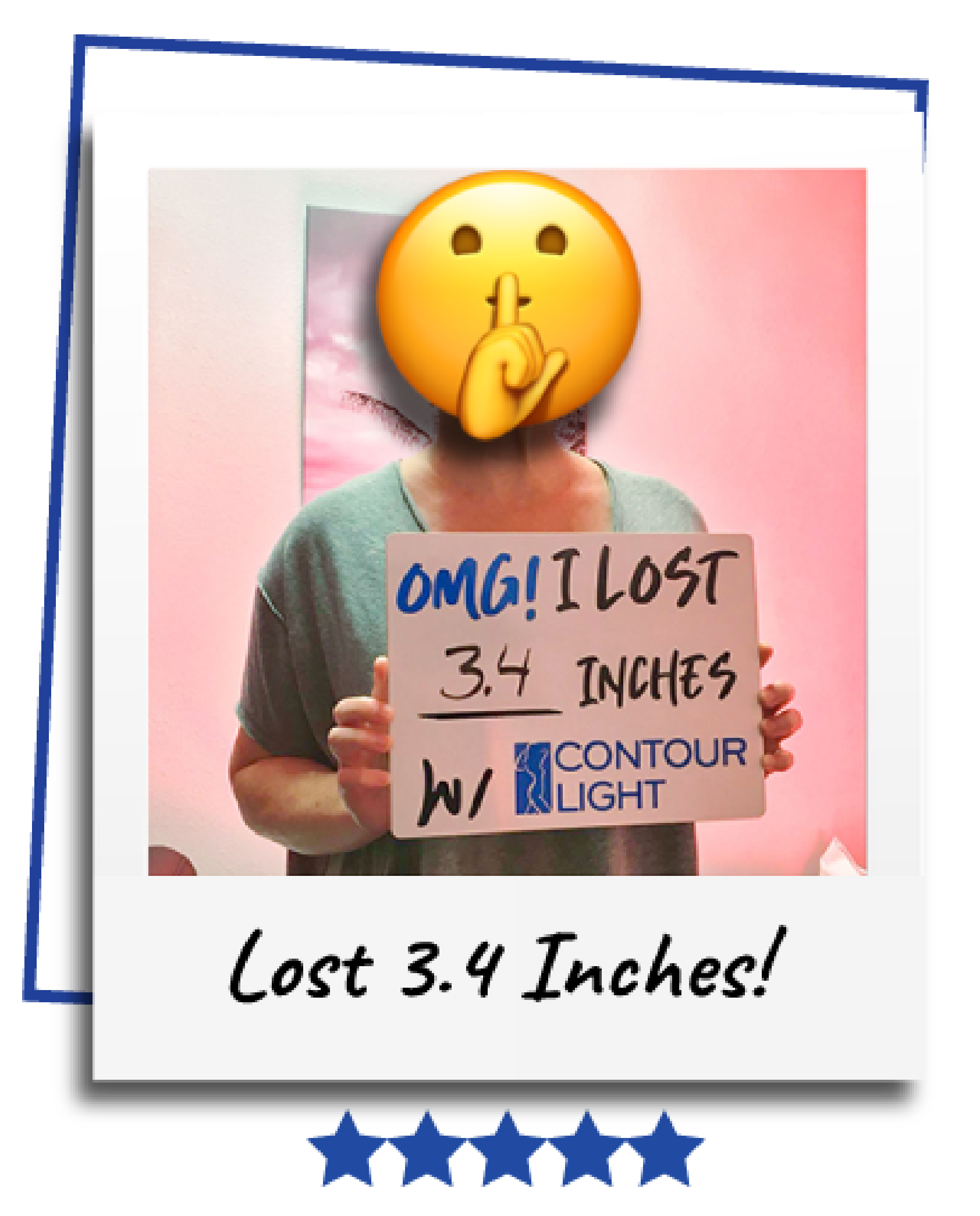 A woman is holding a sign that says omg i lost 34 inches
