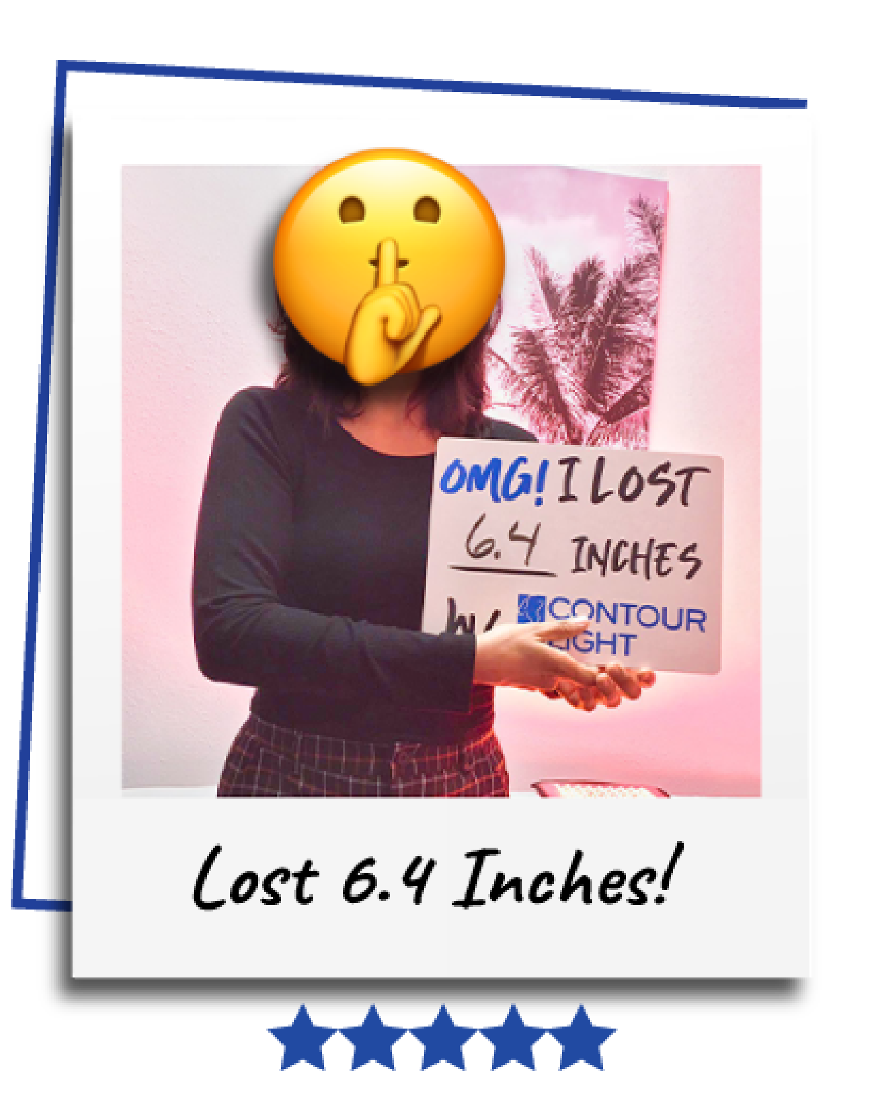 A woman holding a sign that says omg i lost 6.4 inches