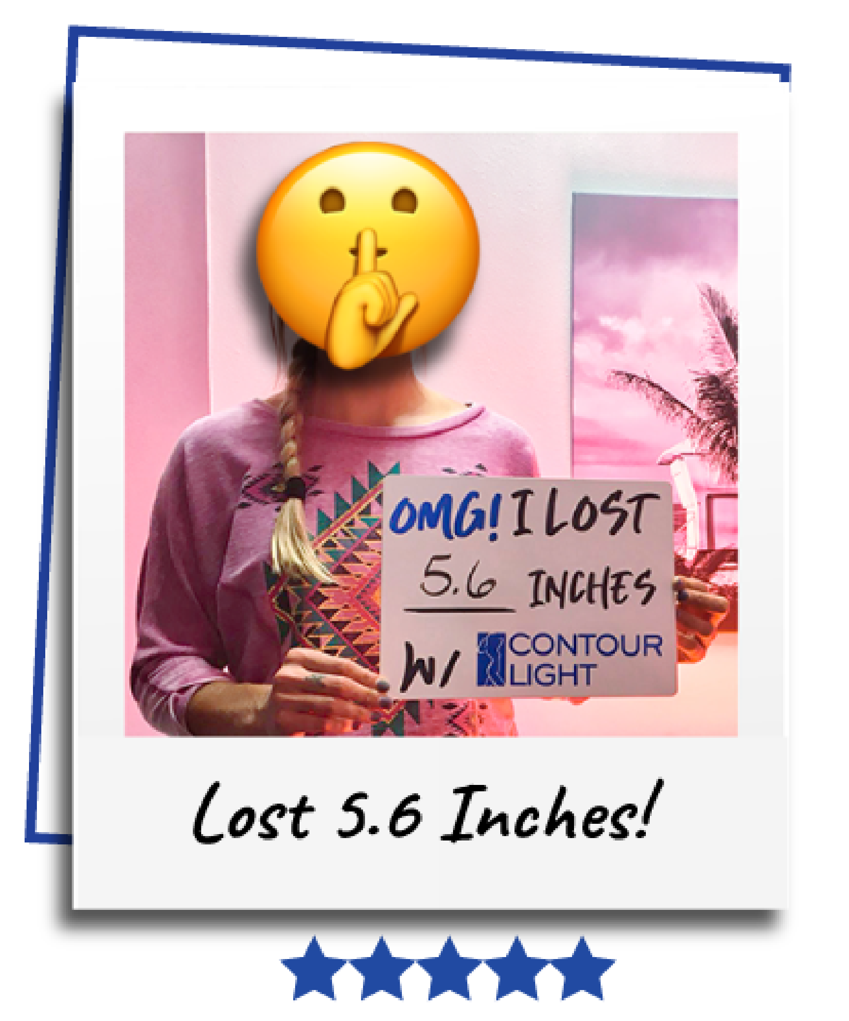 A woman holding a sign that says omg i lost 5.6 inches