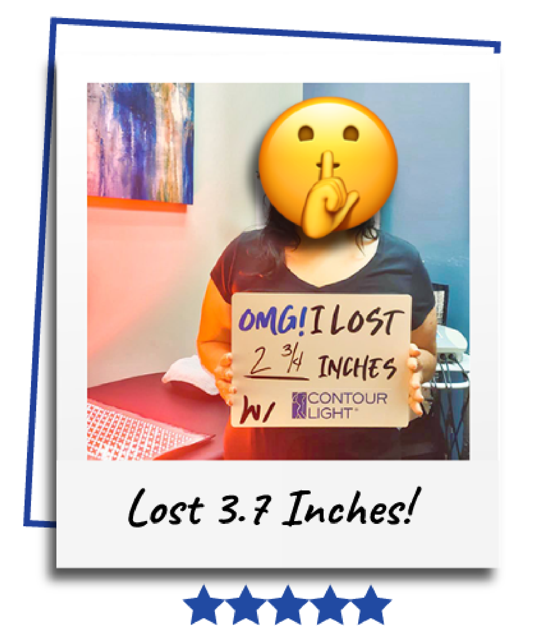 A woman is holding a sign that says omg i lost 2 % inches