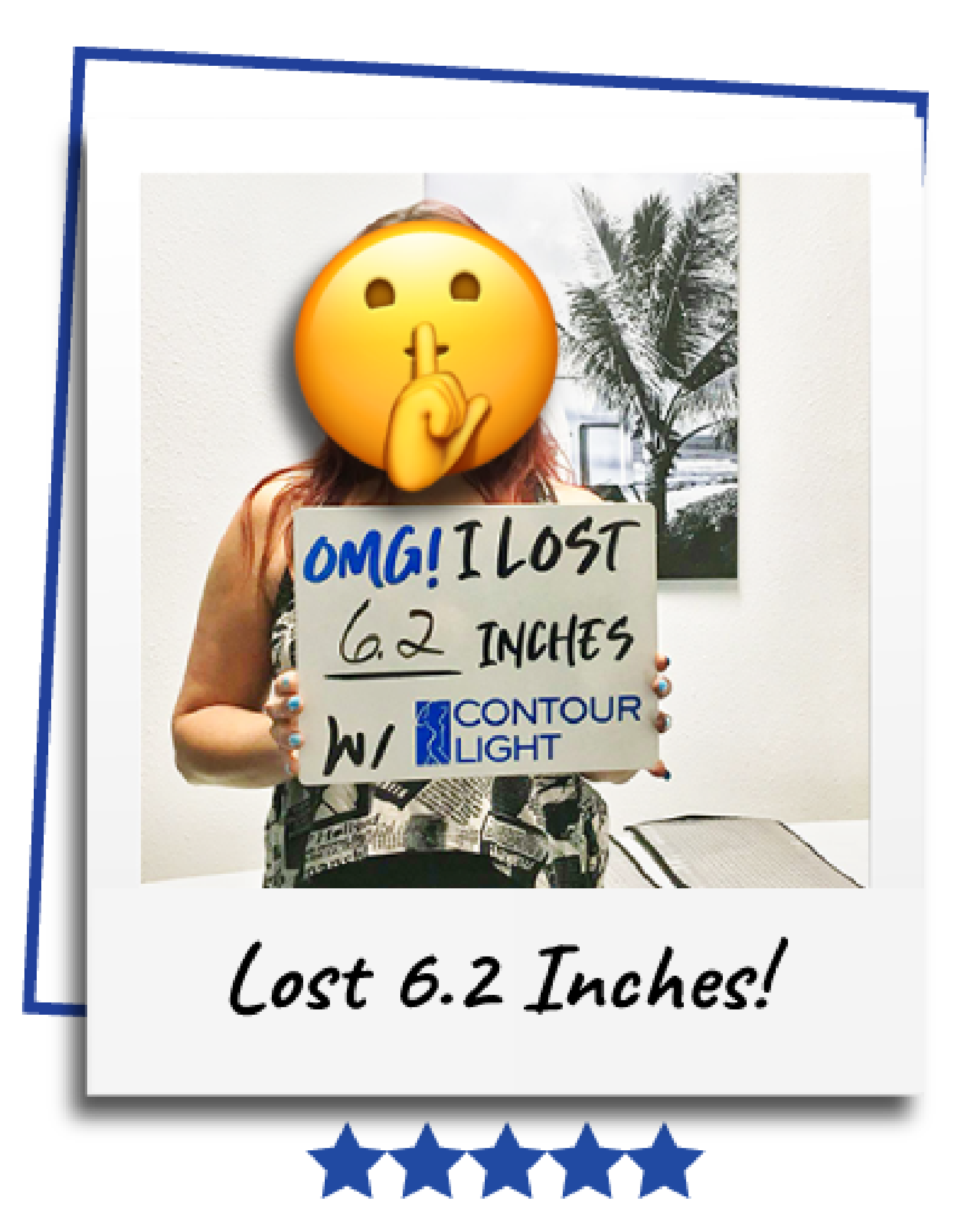A woman holding a sign that says omg i lost 62 inches