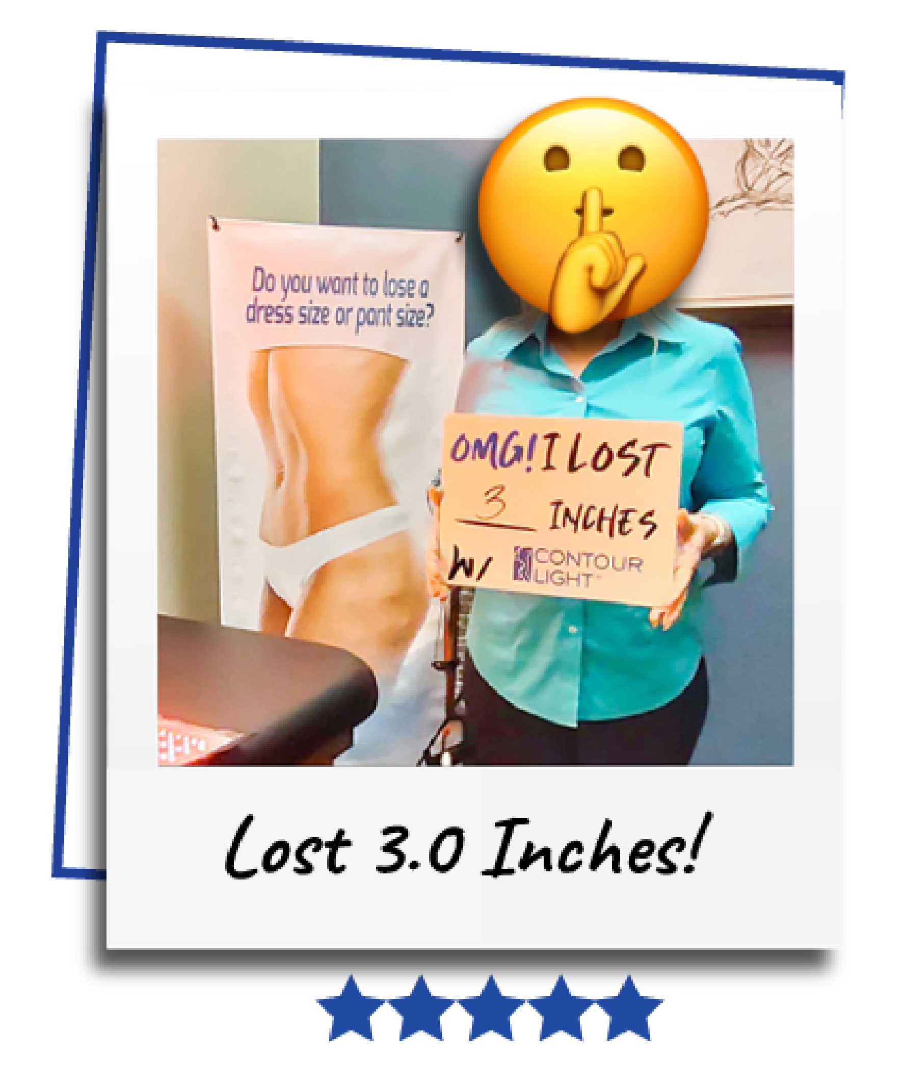 A woman holding a sign that says lost 3.0 inches