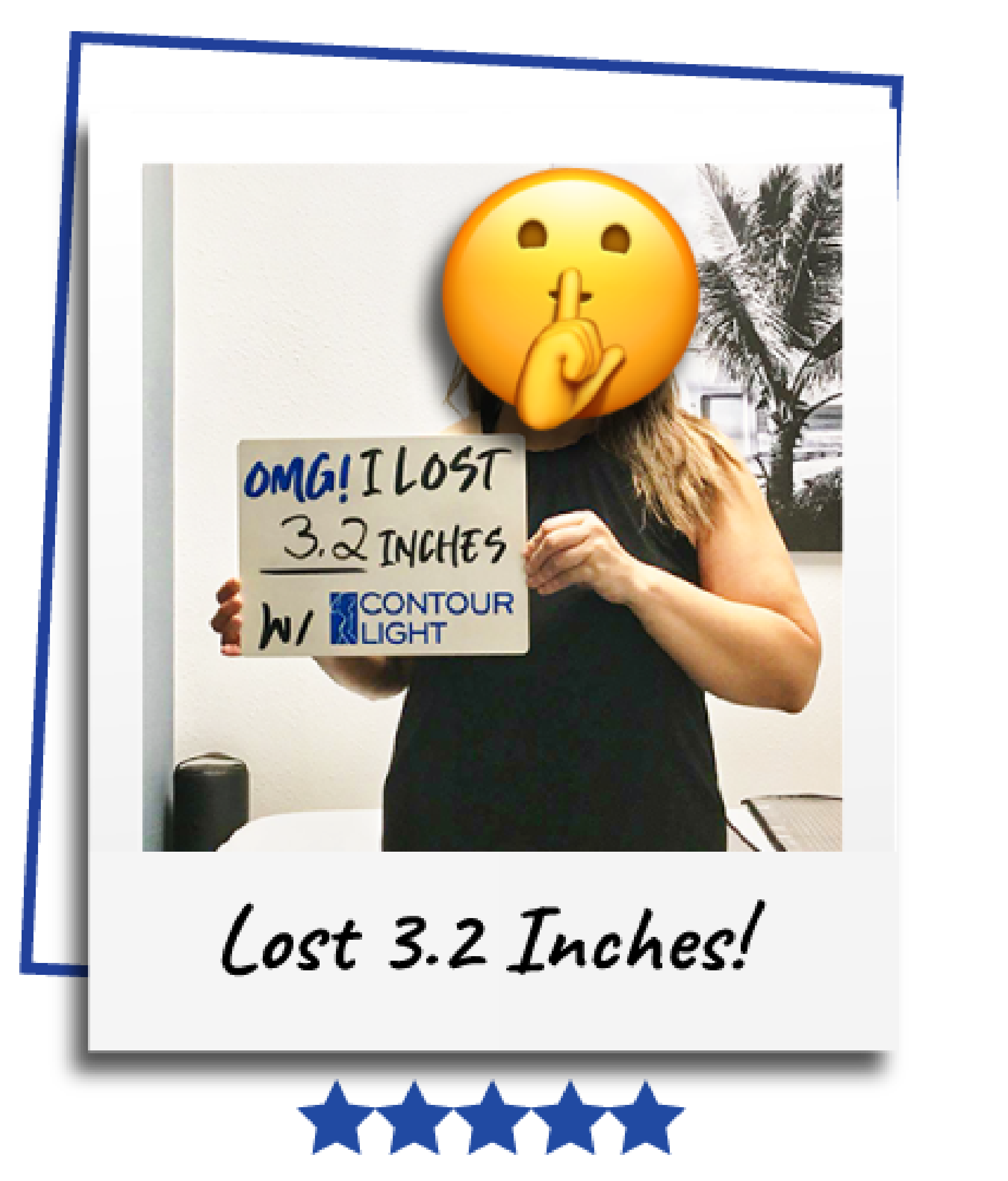 A woman holding a sign that says omg i lost 3.2 inches