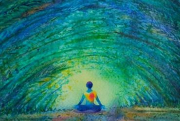 Picture of a person sitting and meditating and going through a psychic journey.