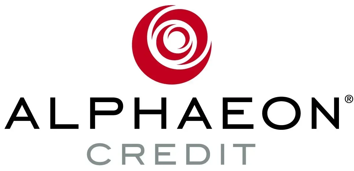 ALPHAEON Credit logo with red circular icon and black-gray text on white background