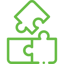 A green line drawing of a puzzle piece being put together.