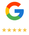 Google logo above five gold stars rating