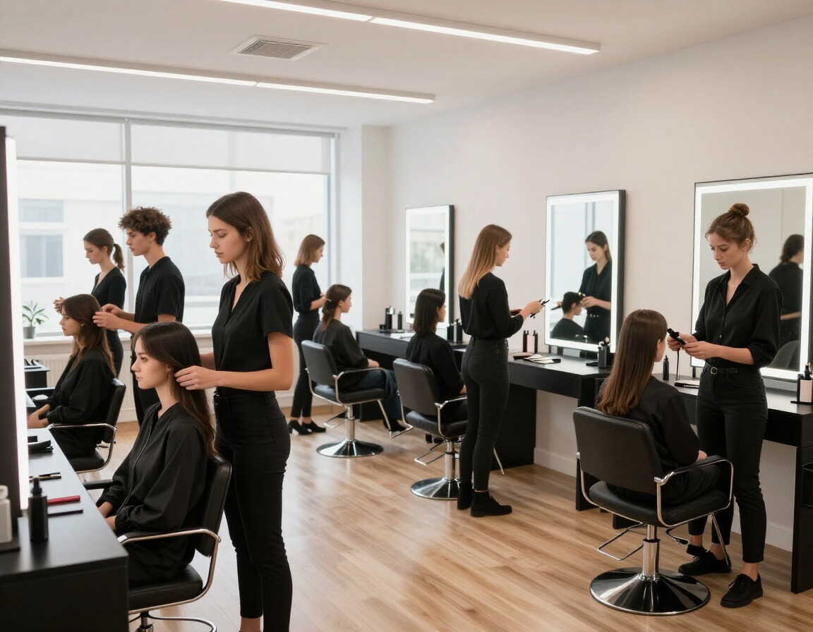 Students at styling stations