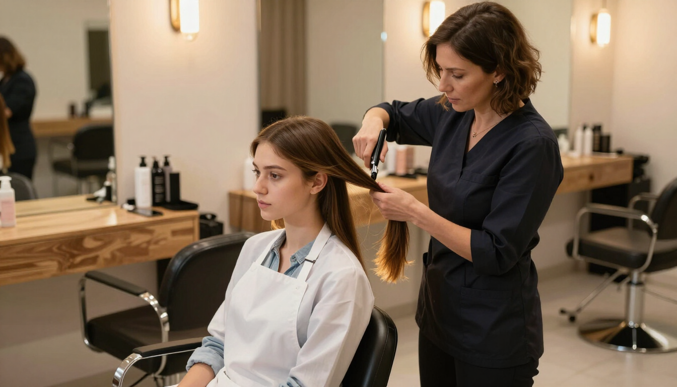 Student and instructor mentoring on the salon floor
