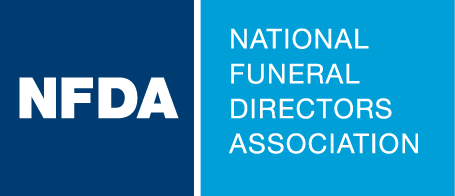 NFDA logo on blue background; National Funeral Directors Association text beside initials.