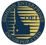 Circular blue-and-gold Dashion Enterprises Incorporated logo with DEI letters and stars