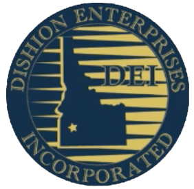 Circular blue-and-gold Dashion Enterprises Incorporated logo with DEI letters and stars