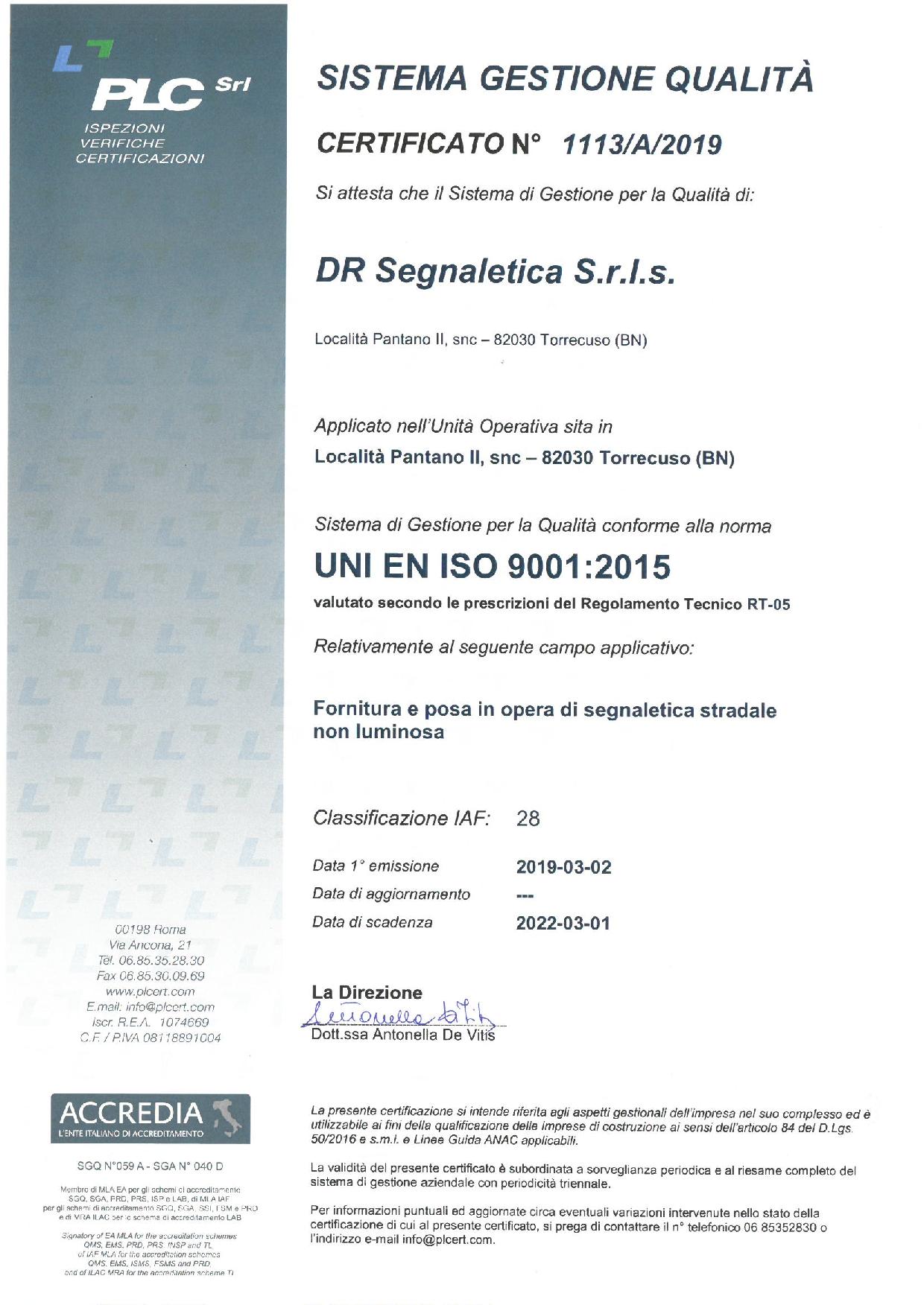 Certificazione ISO 9001:2015
