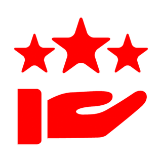 Red hand holding three red stars.
