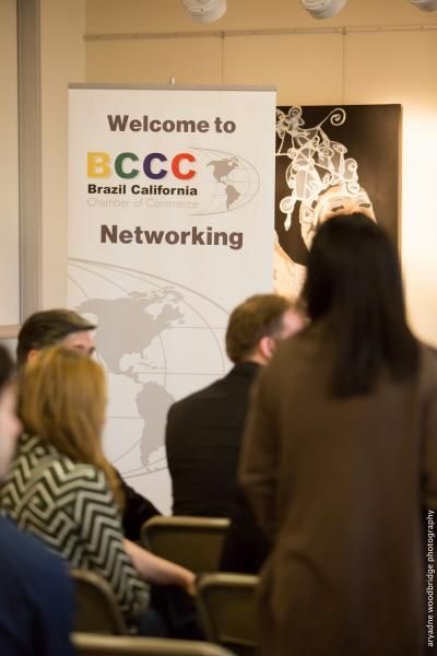 People at a networking event with a 