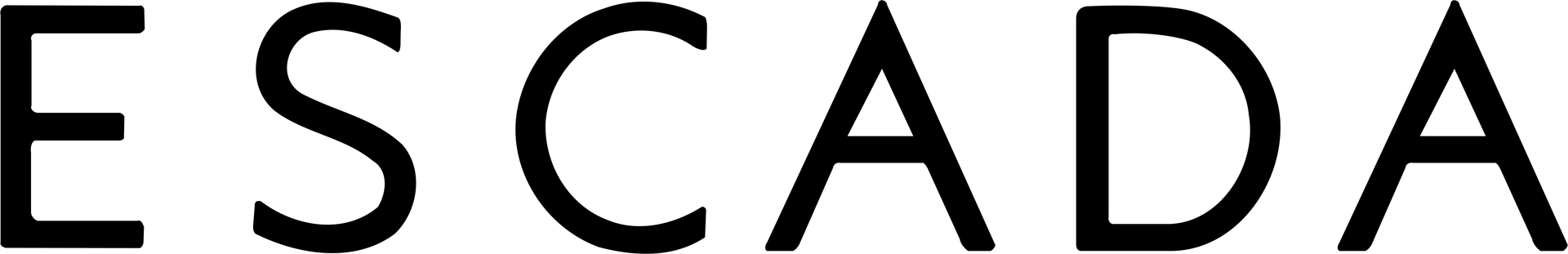 ein schwarz-weißes Logo für escada auf weißem Hintergrund