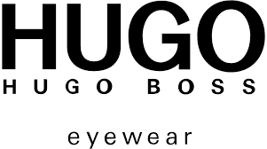 ein schwarz-weißes Logo für hugo boss Brille auf weißem Hintergrund .