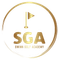 Gold logo: a golf flag above the initials 
