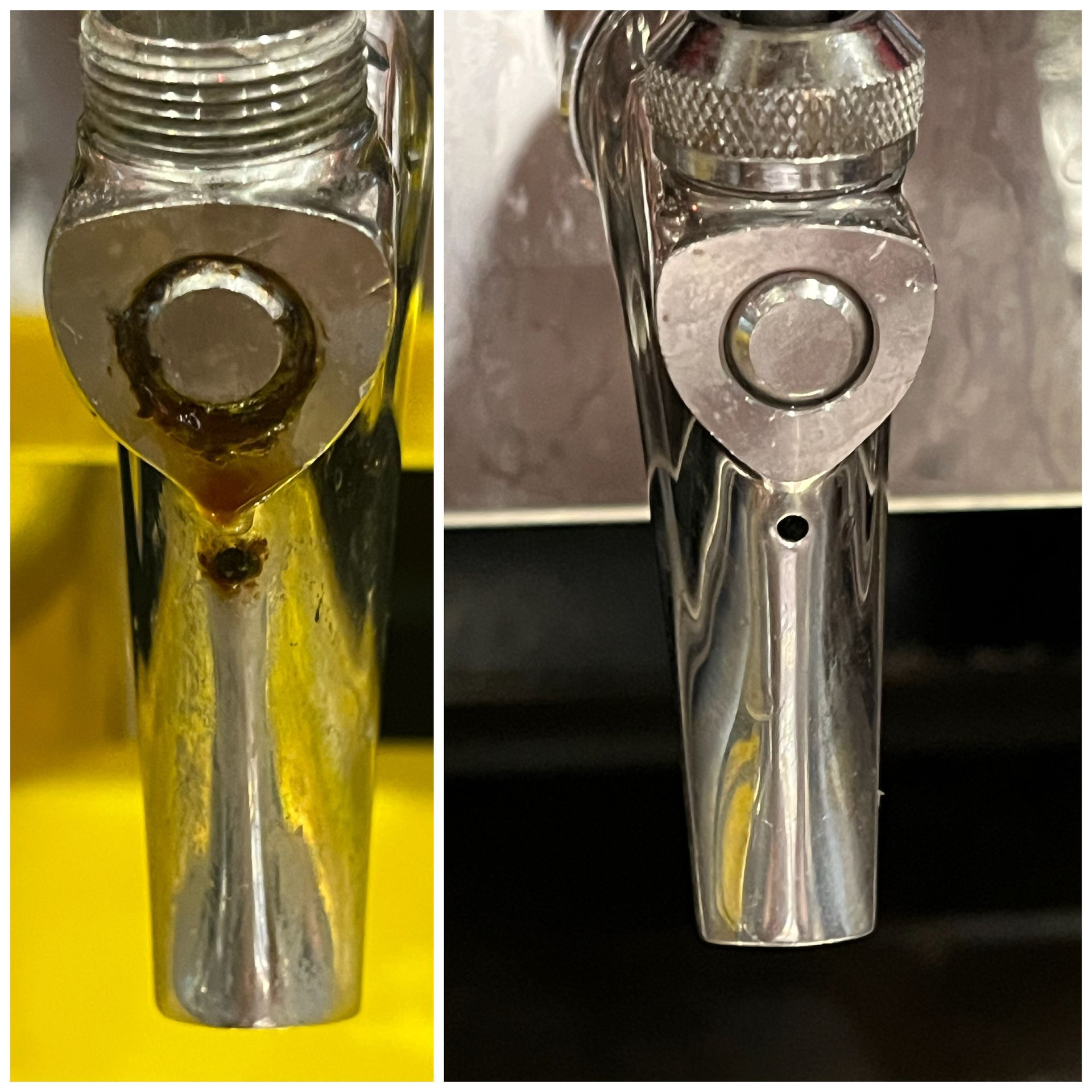 Before and after faucet cleaning