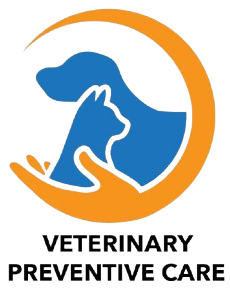 Veterinary Preventive Care logo with blue pet silhouette inside an orange circle