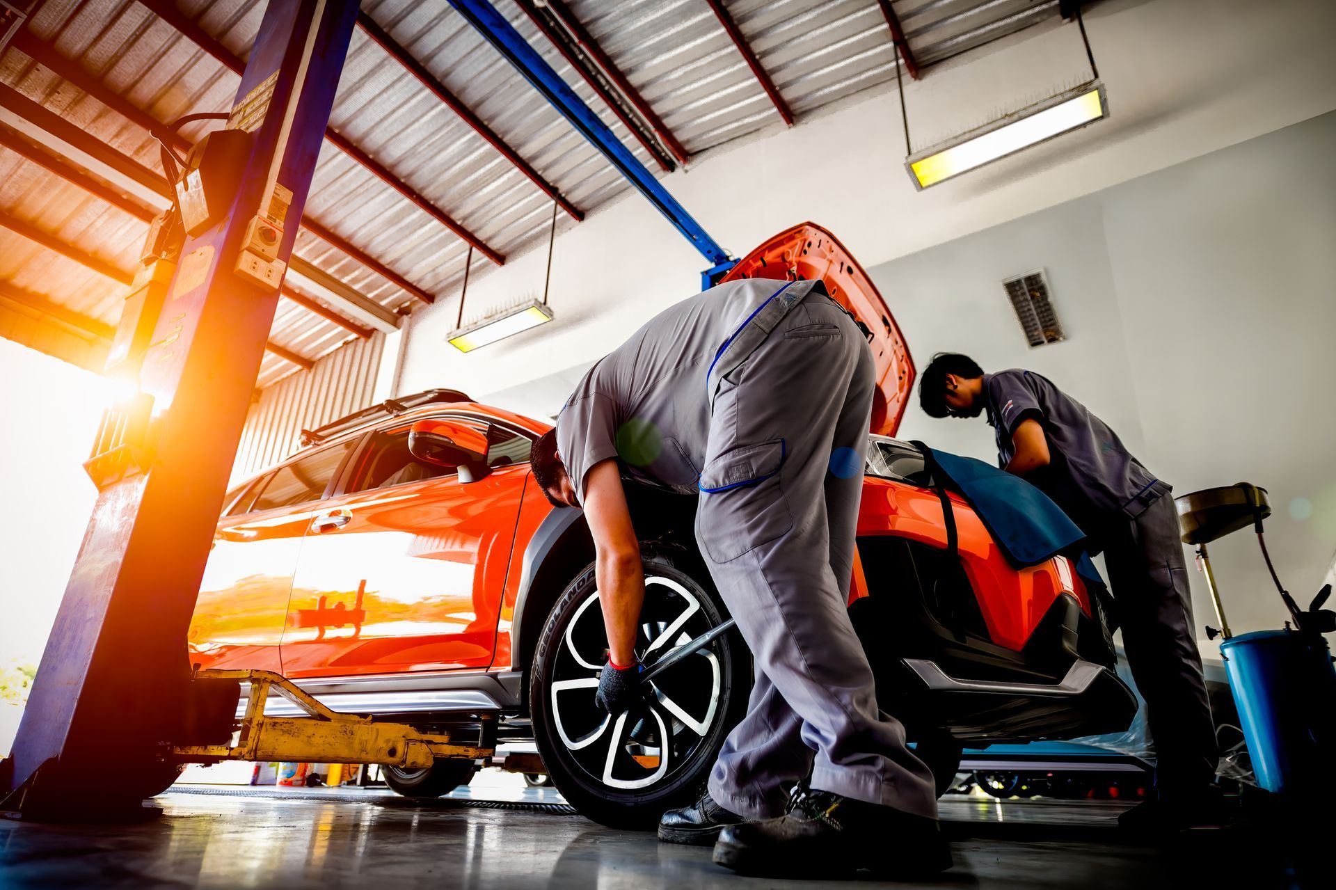 Car unit under inspection of maintenance by automate technical, due time of car requires maintenance
