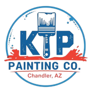 Circular logo for KTP Painting Co. in Chandler, AZ, featuring a blue paintbrush icon, text, and red paint splatter design.