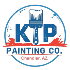 Circular logo for KTP Painting Co. in Chandler, AZ, featuring a blue paintbrush icon, text, and red paint splatter design.