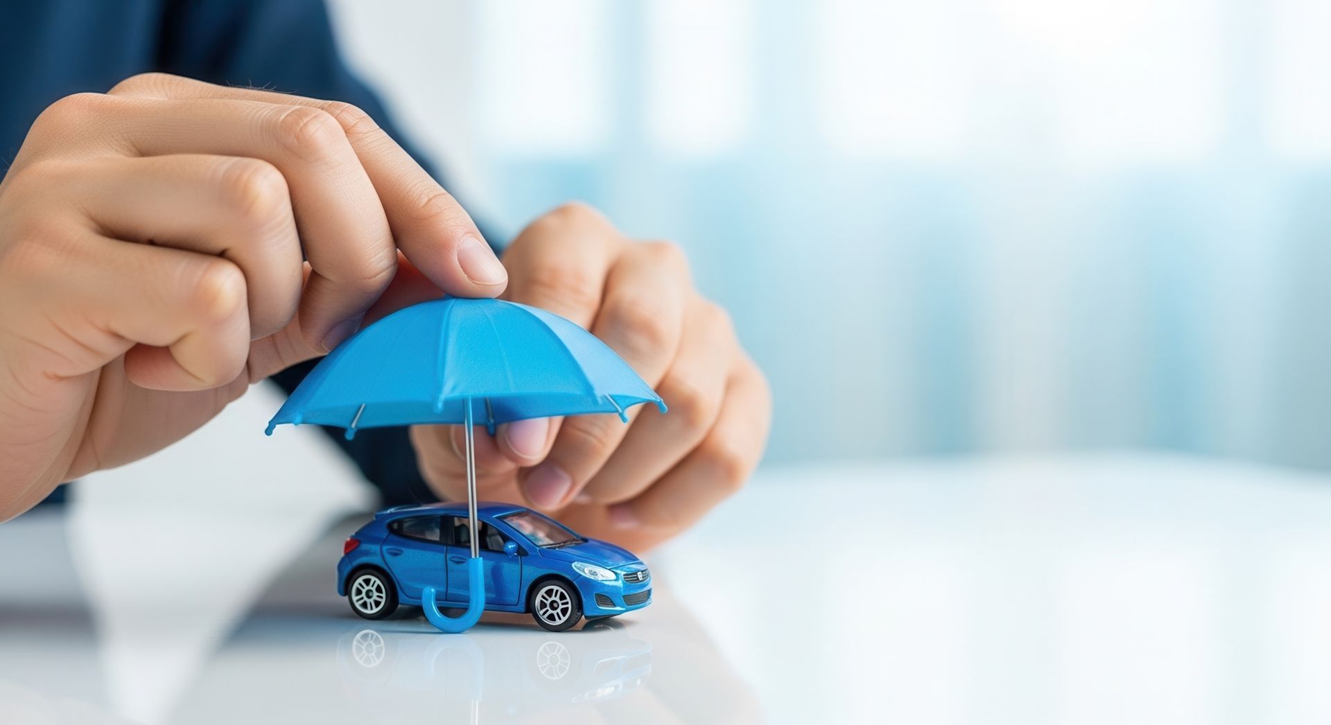 Car insurance agent protecting vehicle with blue umbrella. Car insurance agent protecting vehicle with blue umbrella.
