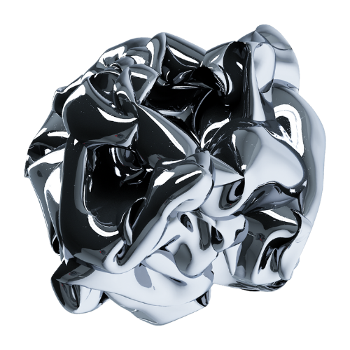 A close up of a black and silver object on a white background