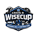 Logo for Craig R Wisecup Remodeling & Contracting, featuring construction tools and a house silhouette in blue and black.