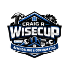Logo for Craig R Wisecup Remodeling & Contracting, featuring construction tools and a house silhouette in blue and black.
