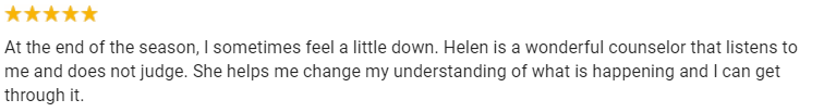Quote on a cream background about feeling down and finding a counselor who listens and helps with understanding.